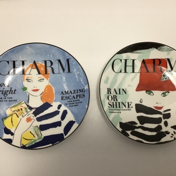 Kate Spade "Make Headlines - Travel Bright & Rain or Shine” Tidbit Plate - Picture 2 of 5